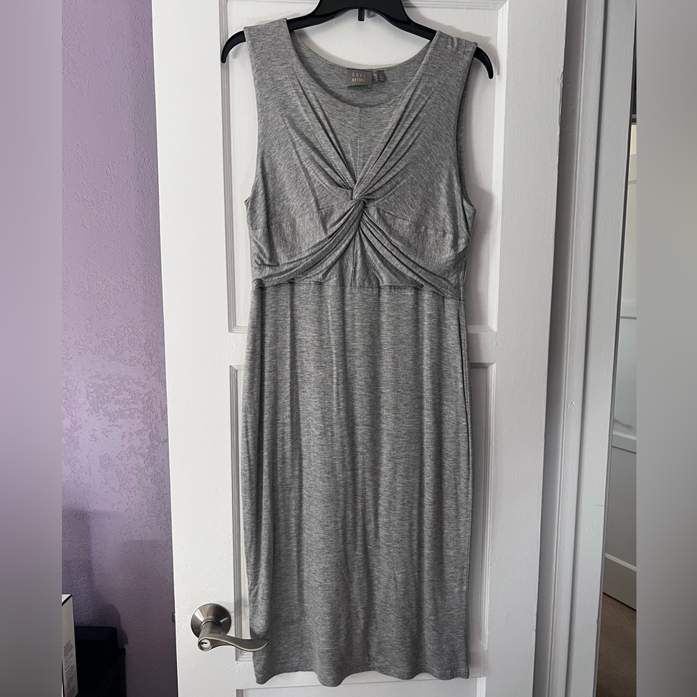 Dual Nature Gray Twist Front Sleeveless Midi Dress